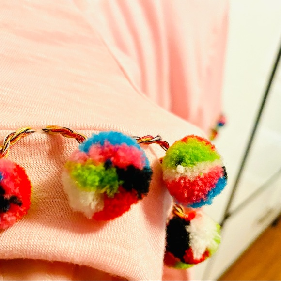 Shein Pink Pom Pom Trimmed Sleeve Tee Shirt - Picture 5 of 15